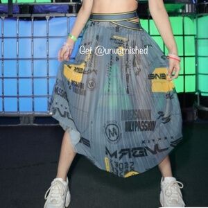 Magnlens Sheer Mesh Pleated Side Cutout Midi Skirt